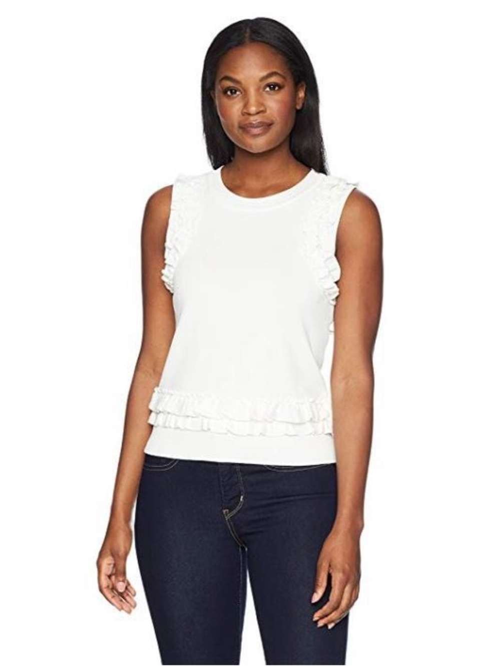 Ivanka Trump White Ruffle Trim Sleeveless Tank